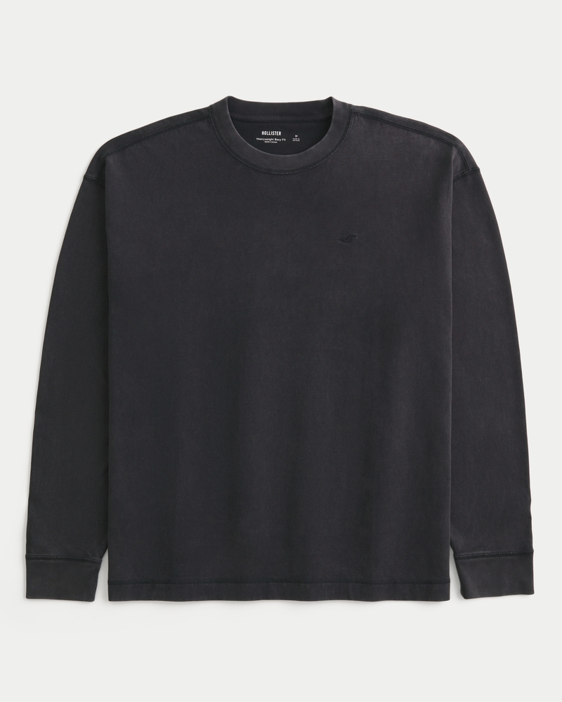 fyrkantig kraftig långärmad t-shirt med rund hals och grafik