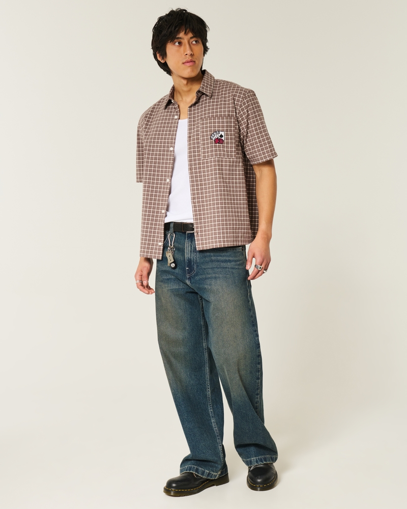 löst sittande kortärmad skjorta med new york-mönster