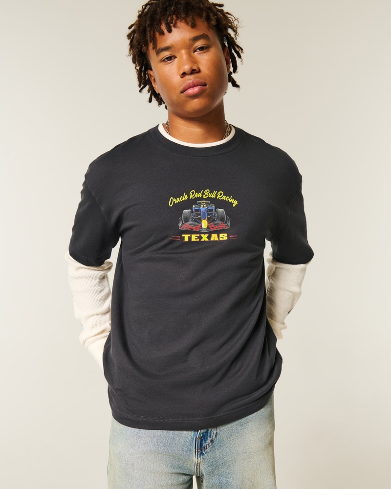 t-shirt med fyrkantig passform och oracle red bull-logotyp
