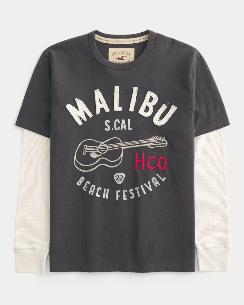 långärmad t-shirt med surflogotyp i flera lager