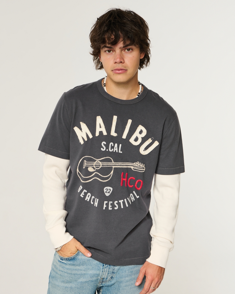 långärmad t-shirt med surflogotyp i flera lager
