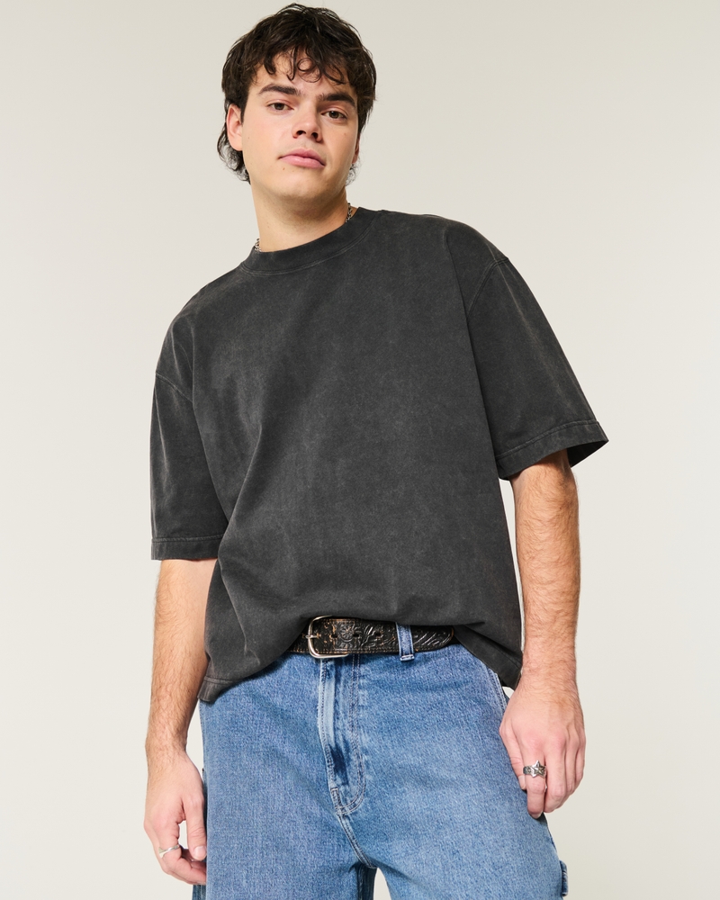 lös passform beskuren kraftig tvättad t-shirt med rund halsringning