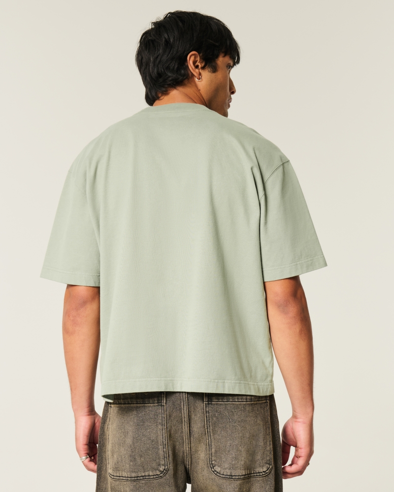 fyrkantig kort kraftig tvättad t-shirt med rund halsringning