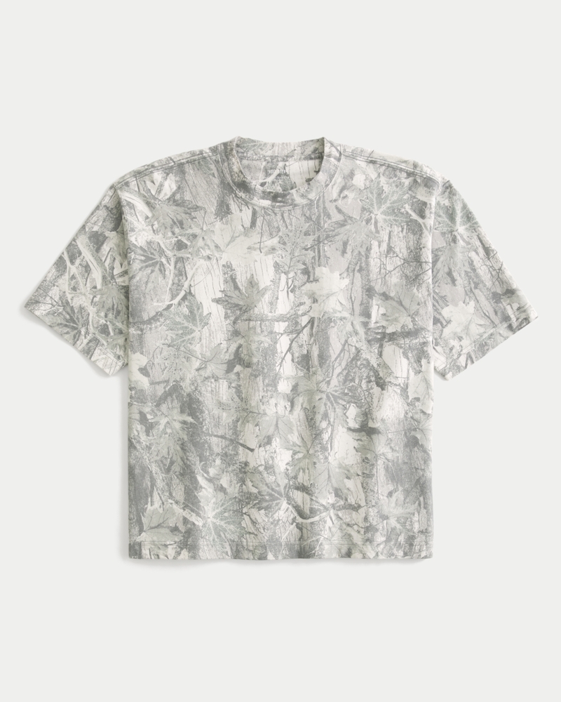fyrkantig kort kraftig tvättad t-shirt med rund halsringning