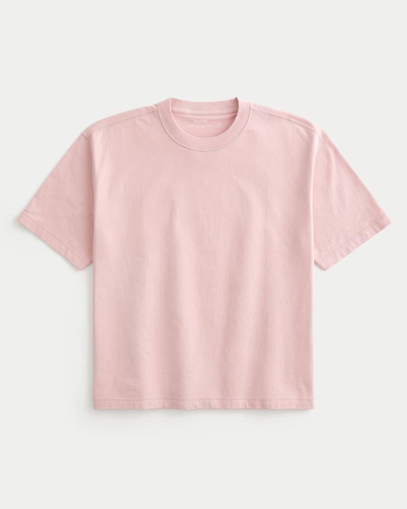fyrkantig kort kraftig tvättad t-shirt med rund halsringning