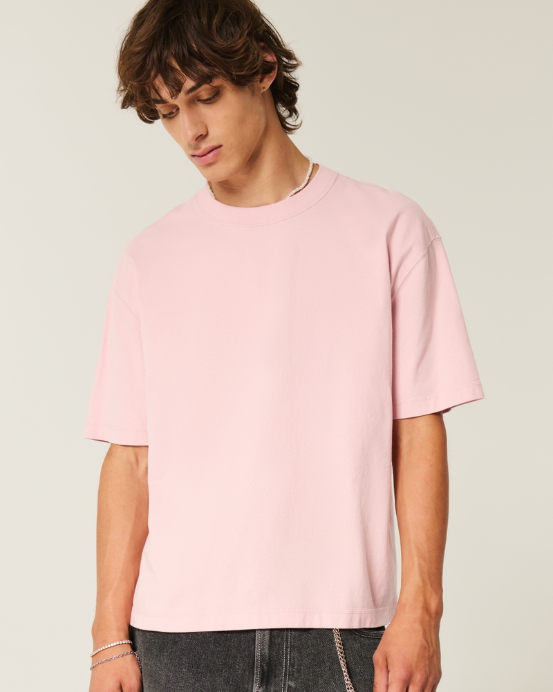 fyrkantig kort kraftig tvättad t-shirt med rund halsringning