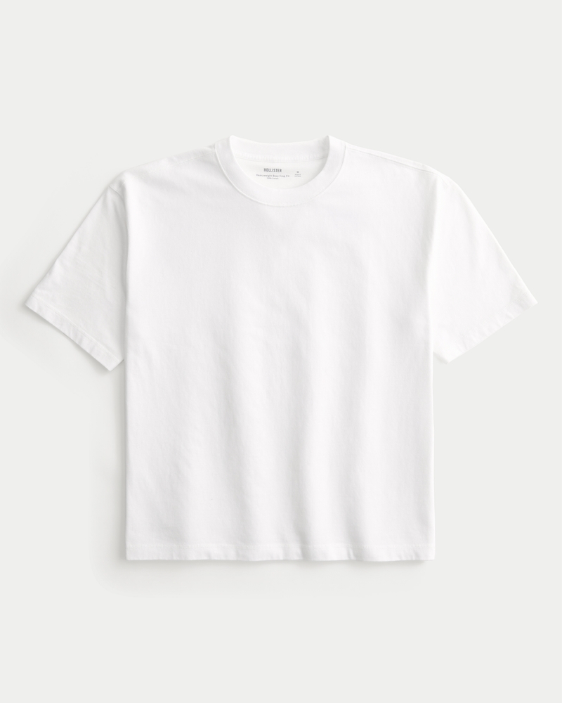 fyrkantig kort kraftig tvättad t-shirt med rund halsringning