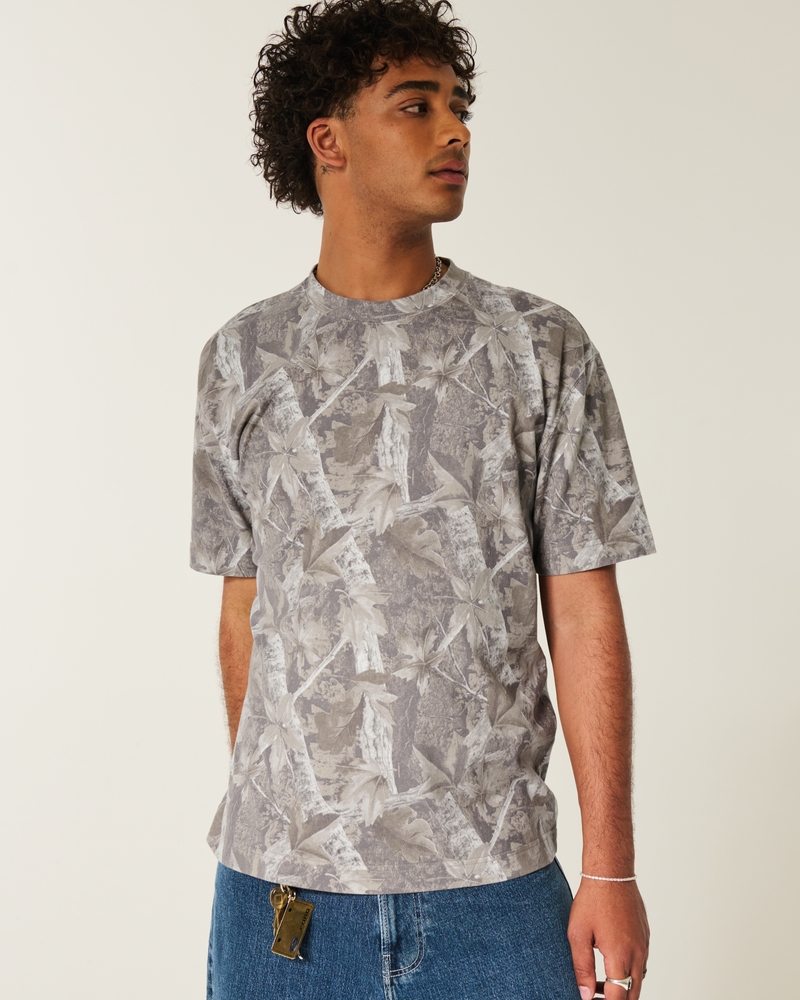 t-shirt med rund hals och fyrkantig passform i kraftig tvättad bomull