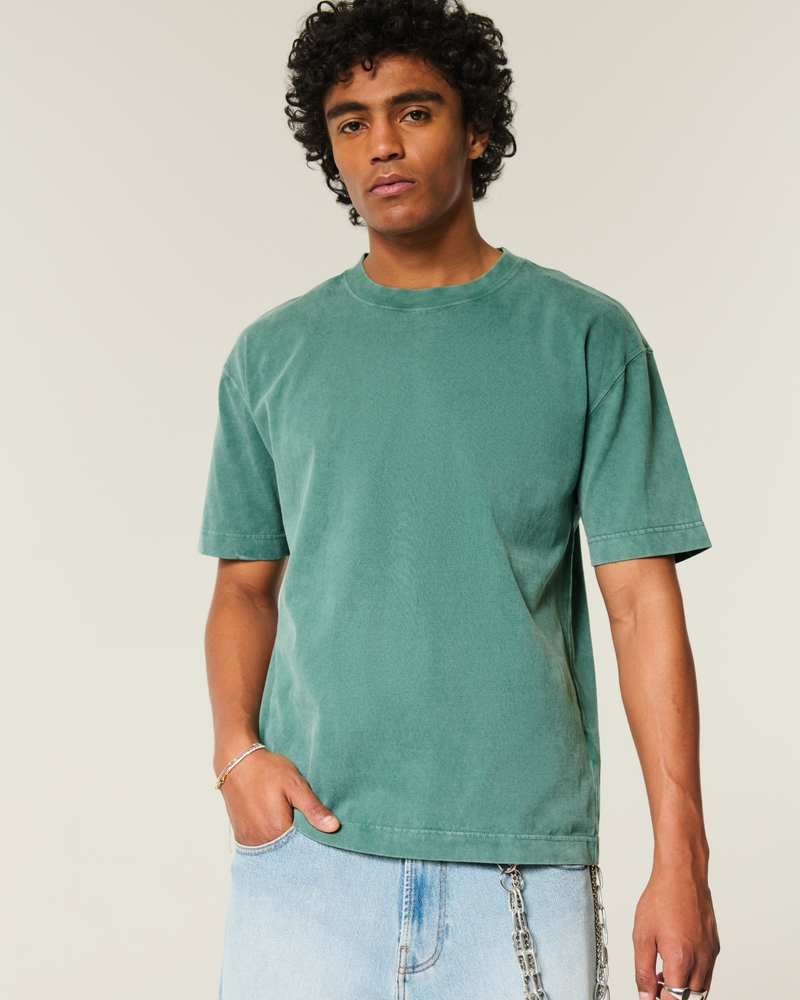 t-shirt med rund hals och fyrkantig passform i kraftig tvättad bomull