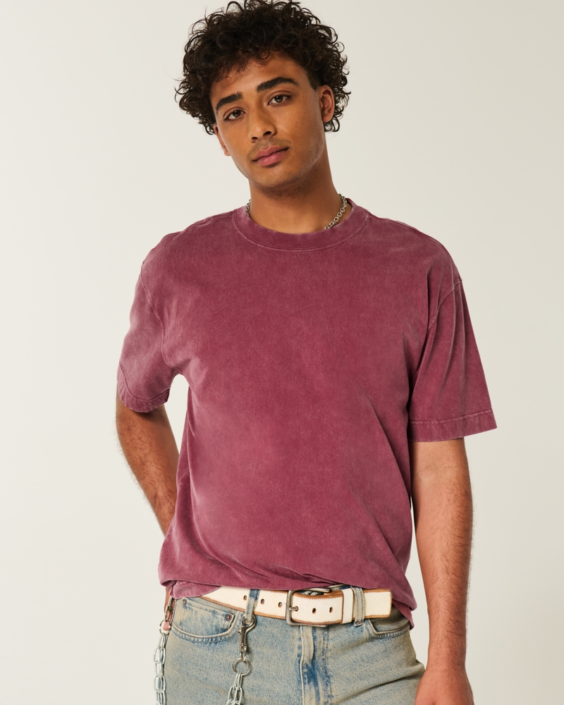 t-shirt med rund hals och fyrkantig passform i kraftig tvättad bomull