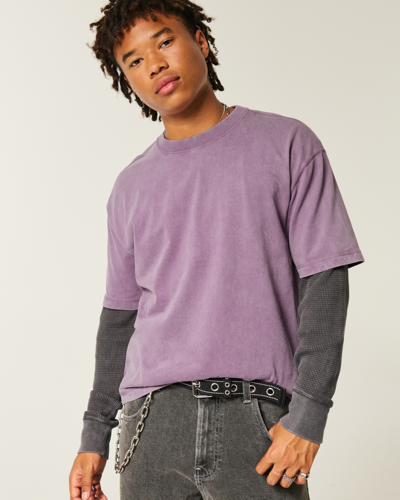 fyrkantig kort slitstark t-shirt med rund halsringning