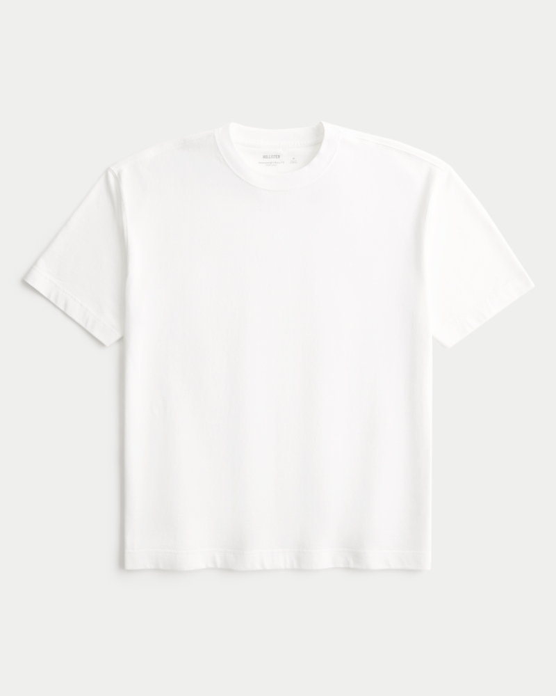 t-shirt med rund hals och kraftig tvättad bomull fyrkantig passform