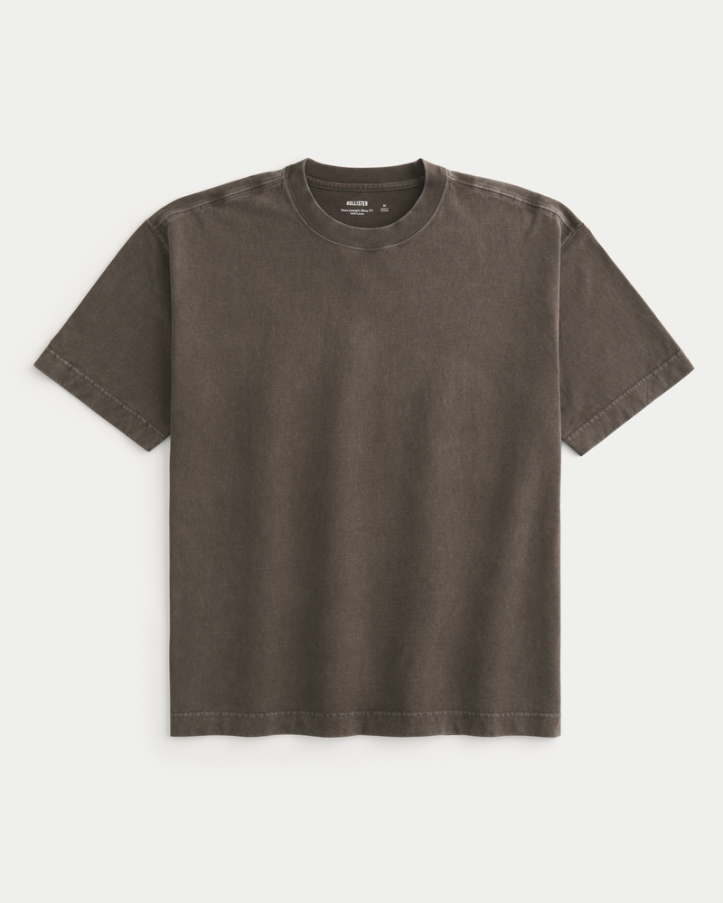t-shirt med rund hals och kraftig tvättad bomull fyrkantig passform