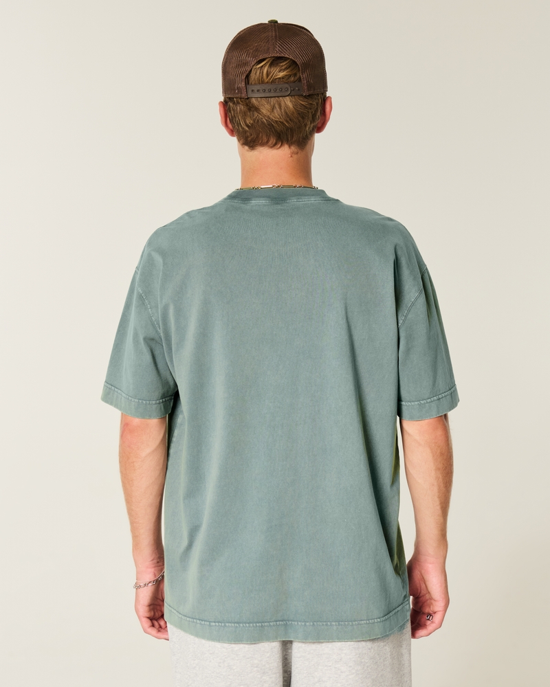 t-shirt med rund hals och kraftig tvättad bomull fyrkantig passform