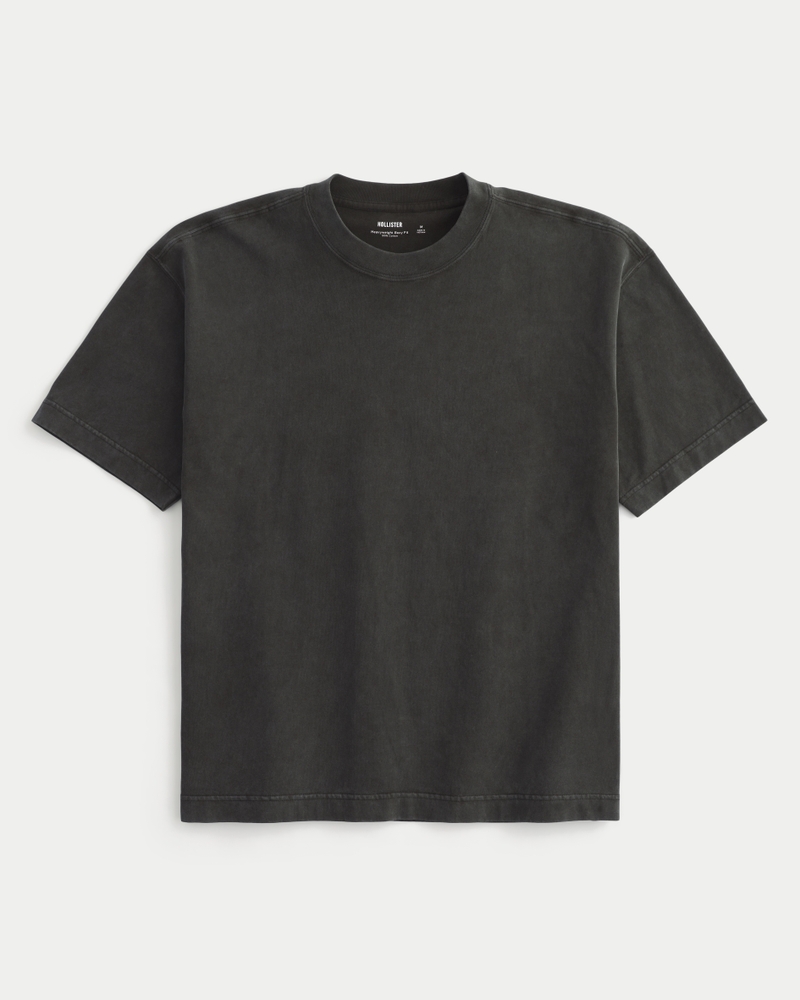 t-shirt med rund hals och kraftig tvättad bomull fyrkantig passform