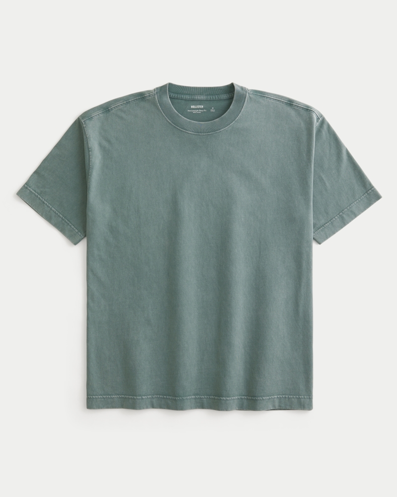 t-shirt med rund hals och kraftig tvättad bomull fyrkantig passform