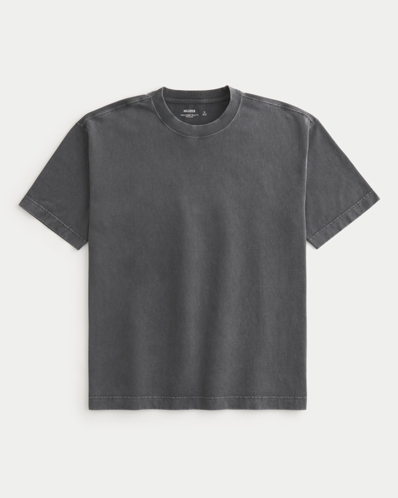 t-shirt med rund hals och kraftig tvättad bomull fyrkantig passform