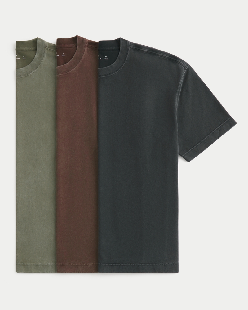 t-shirts med rund hals och kraftig tvättad bomull fyrkantig passform 3-pack