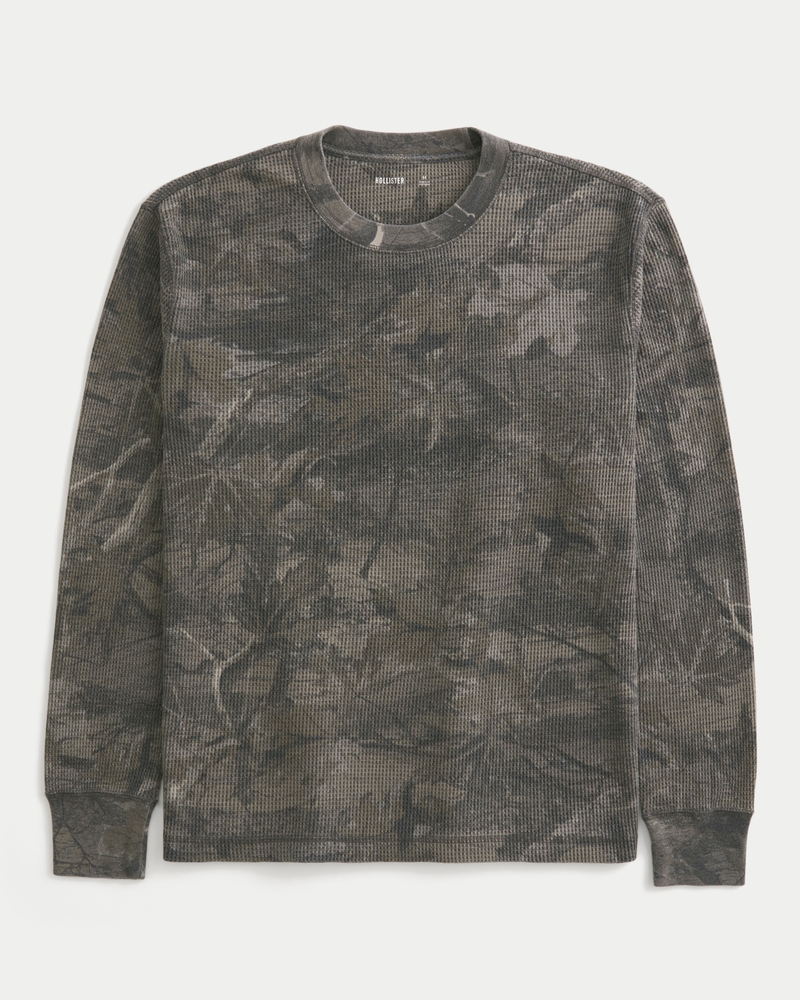 avslappnad långärmad kamouflage-t-shirt med rund hals