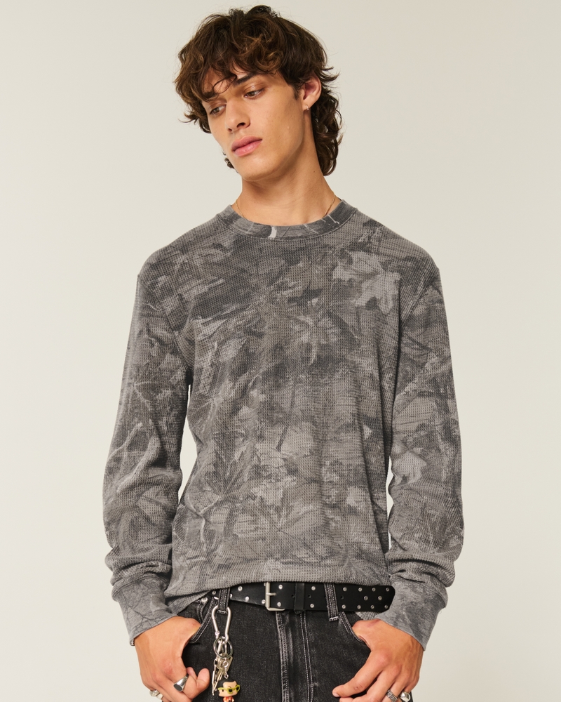 avslappnad långärmad kamouflage-t-shirt med rund hals