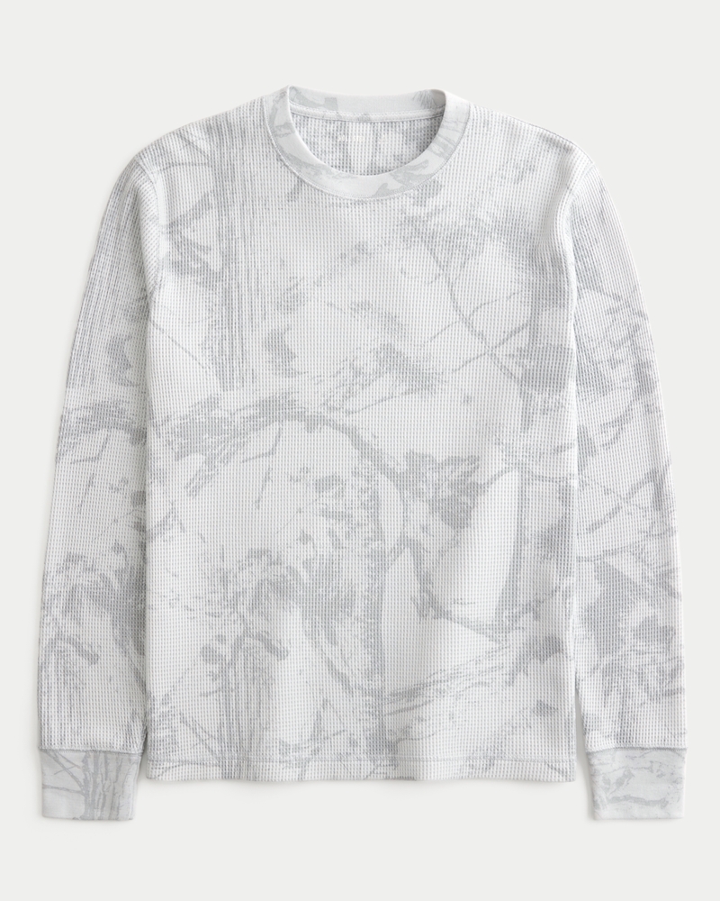 avslappnad långärmad kamouflage-t-shirt med rund hals