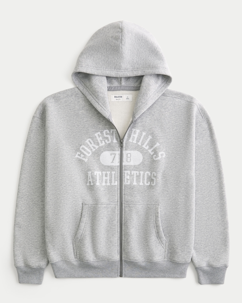 forest hills athletics mönster hoodie med fyrkantig passform och dragkedja