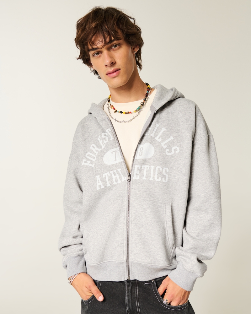 forest hills athletics mönster hoodie med fyrkantig passform och dragkedja
